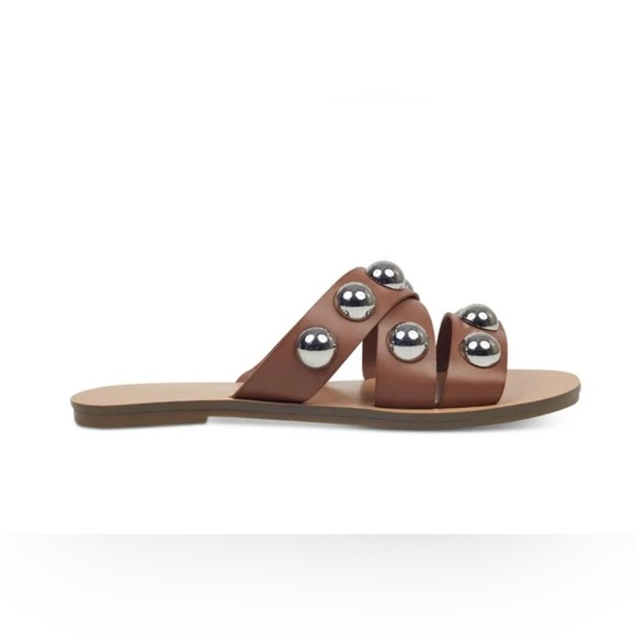MARC FISHER Bryte Brown Straps with Silver Oversized Studs Slip On Sandal 8 1/2 - Picture 2 of 8